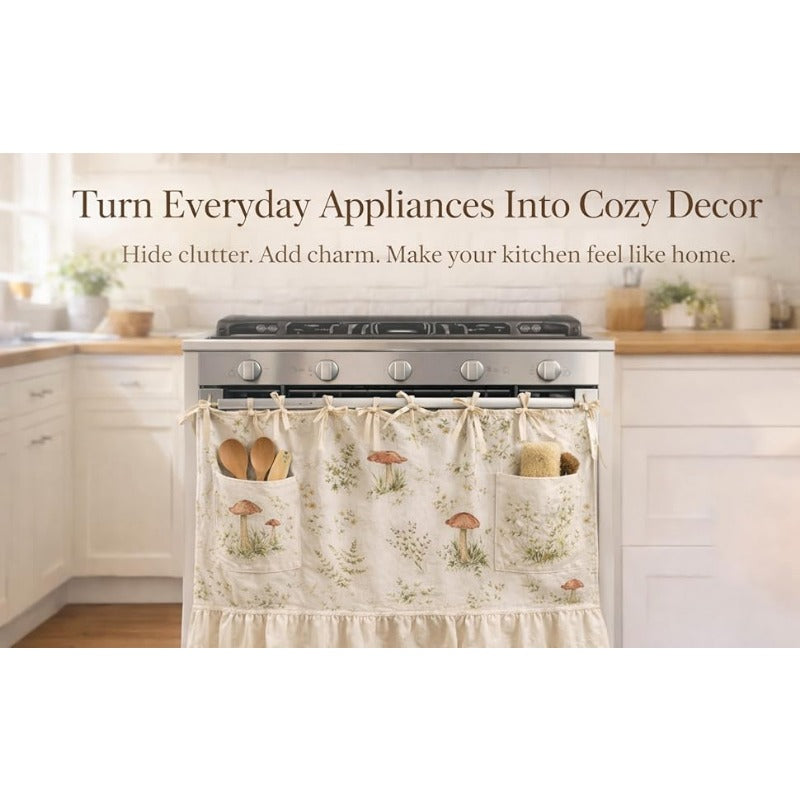 Appliance Skirt Curtain with Pockets – Farmhouse Kitchen Decor, Blackout Polyester, Grommet Top, Ruffled Trim | Hides Dishwasher, Washing Machine & Range Clutter | Nuvia Haven