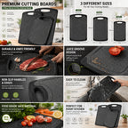 Cutting Board Set 3pcs, Non-Slip Kitchen Chopping Boards with Juice Groove, Dishwasher Safe, Durable BPA-Free Boards for Meat, Vegetables & Fruit, Kitchen Essential & Great Housewarming Gift