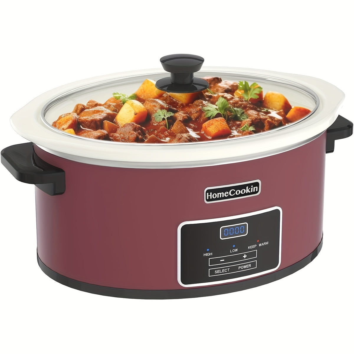 Large Digital Slow Cooker 6QT & 8QT with Stoneware Pot, Programmable Keep Warm Function, One-Touch Digital Display, 240W — Family Dinners, Roasts & Stews, Red White Black Blue