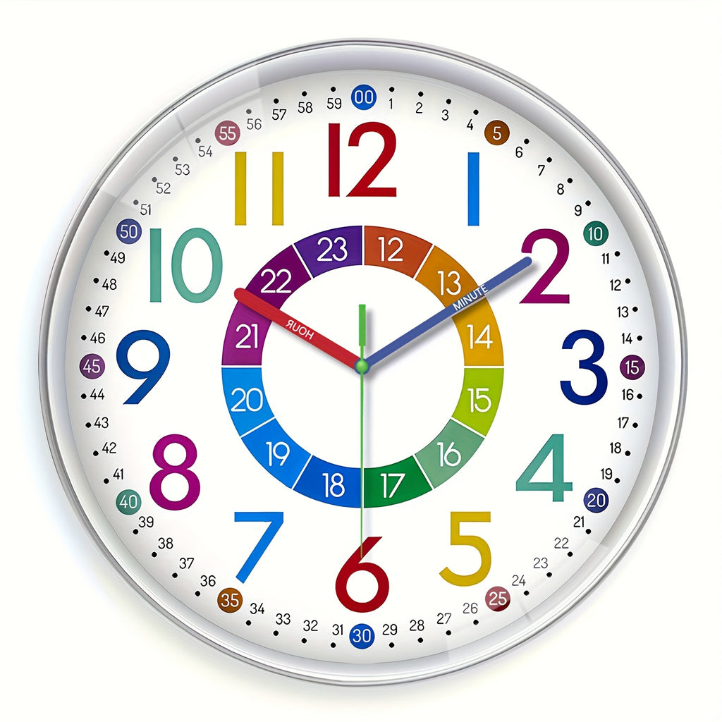Color Learning Wall Clock for Kids – 8, 10 & 12 Inch Silent Quartz Movement, Teach How to Tell Time, Educational Teaching Clock for Bedroom, Classroom & School, AA Battery, Holiday Gift