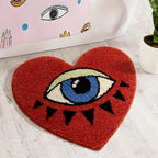 Heart Shaped Plush Bathroom Mat with Eye Pattern - Non-Slip Absorbent Irregular Bath Rug, 20.47" x 24.4", Decorative Bathtub Foot Pad for Valentine's Day, Bedroom & Home Decor