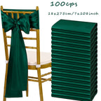 Satin Chair Bow Ribbons 100-Pack – 7×108 Inch Universal Streamer for Wedding Reception Banquet Party Hotel Christmas Decor, 15 Colors