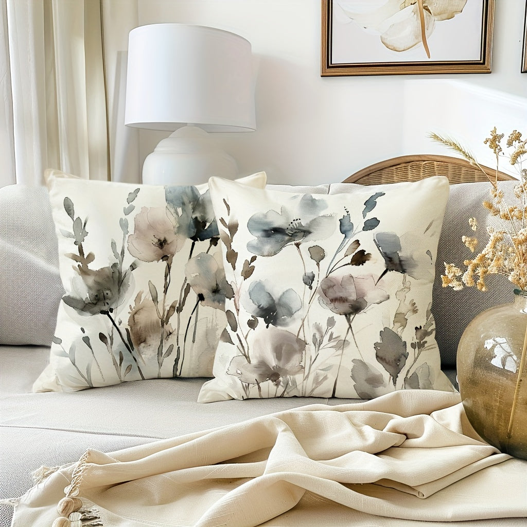 Boho Poppy Flowers Throw Pillow Covers Set of 4 Watercolor Chinoiserie Floral Cushion Covers 18x18 Inch for Sofa Bedroom Office Farmhouse No Insert