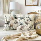 Boho Poppy Flowers Throw Pillow Covers Set of 4 Watercolor Chinoiserie Floral Cushion Covers 18x18 Inch for Sofa Bedroom Office Farmhouse No Insert
