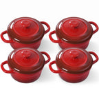 Mini Cocotte Set of 4 - 12oz Ceramic Casserole Dishes with Handles & Lids - Small Baking Ramekins Oven Microwave Dishwasher Safe, French Style Individual Serving Dishes, Red Blue White