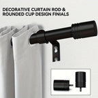Decorative Curtain Rod 1 Inch Diameter Adjustable with Modern Finials – Drapery Rod for Windows 18-120 Inch, Black Brushed Nickel Gold Curtain Hardware