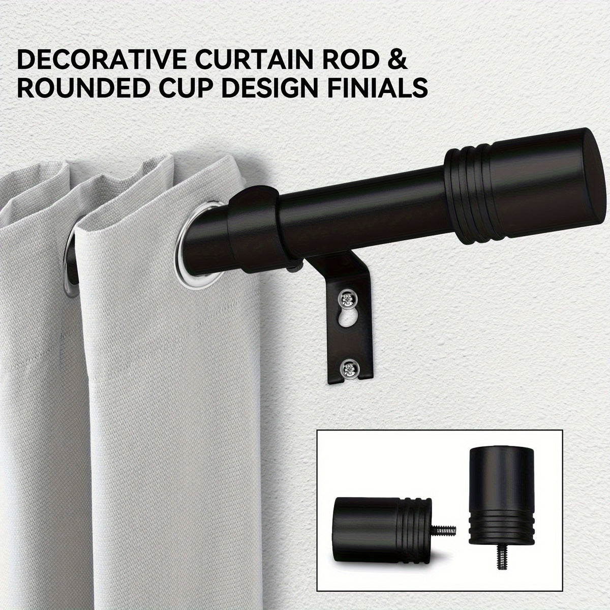 Decorative Curtain Rod 1 Inch Diameter Adjustable with Modern Finials – Drapery Rod for Windows 18-120 Inch, Black Brushed Nickel Gold Curtain Hardware
