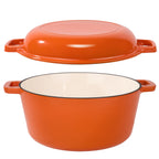 6 Quart 2-in-1 Enameled Cast Iron Dutch Oven and Casserole Nonstick Oven Safe 500°F Dual Handles All Stovetops Bread Baking Cooking Stewing