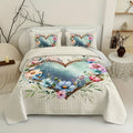 Floral Love Heart Quilted Bed Cover Set – 2 & 3 Piece Quilt & Pillowcases | Soft Breathable Hypoallergenic | Machine Washable | Twin, Full/Queen & King