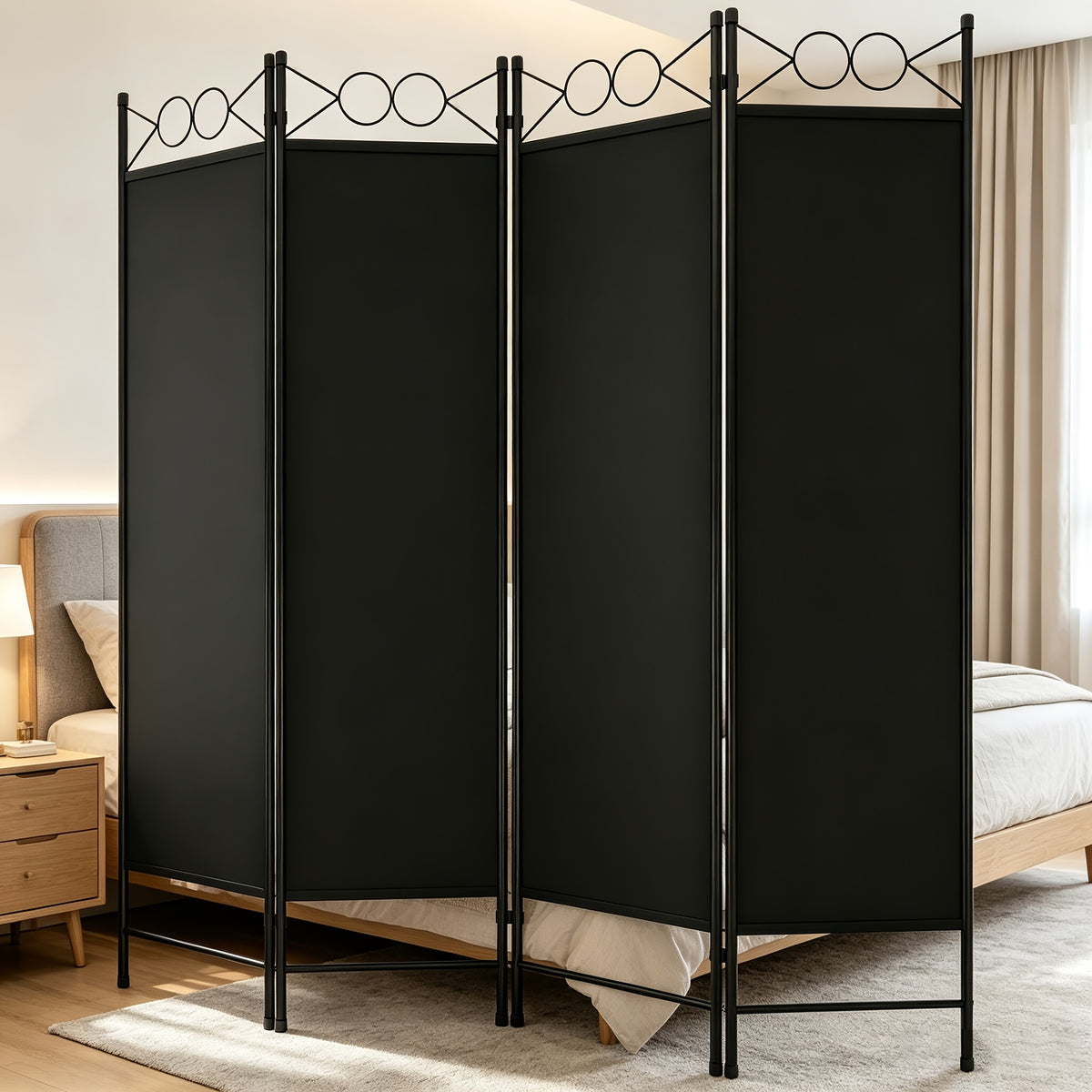 4 Panel Folding Room Divider Privacy Screen | Portable Wall Divider Partition for Home, Office & Bedroom Separation – Black, Grey, Beige, Tan