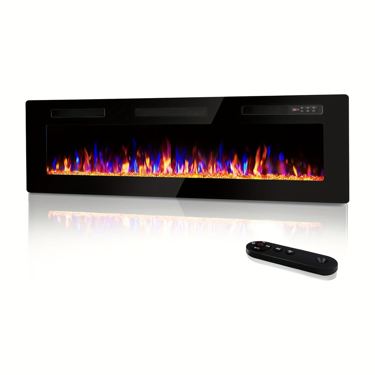 Vitesse Ultra-Thin Electric Fireplace In-Wall Recessed & Wall Mounted Linear Heater Multicolor Flame Timer 750W/1500W Touch Screen Remote Control