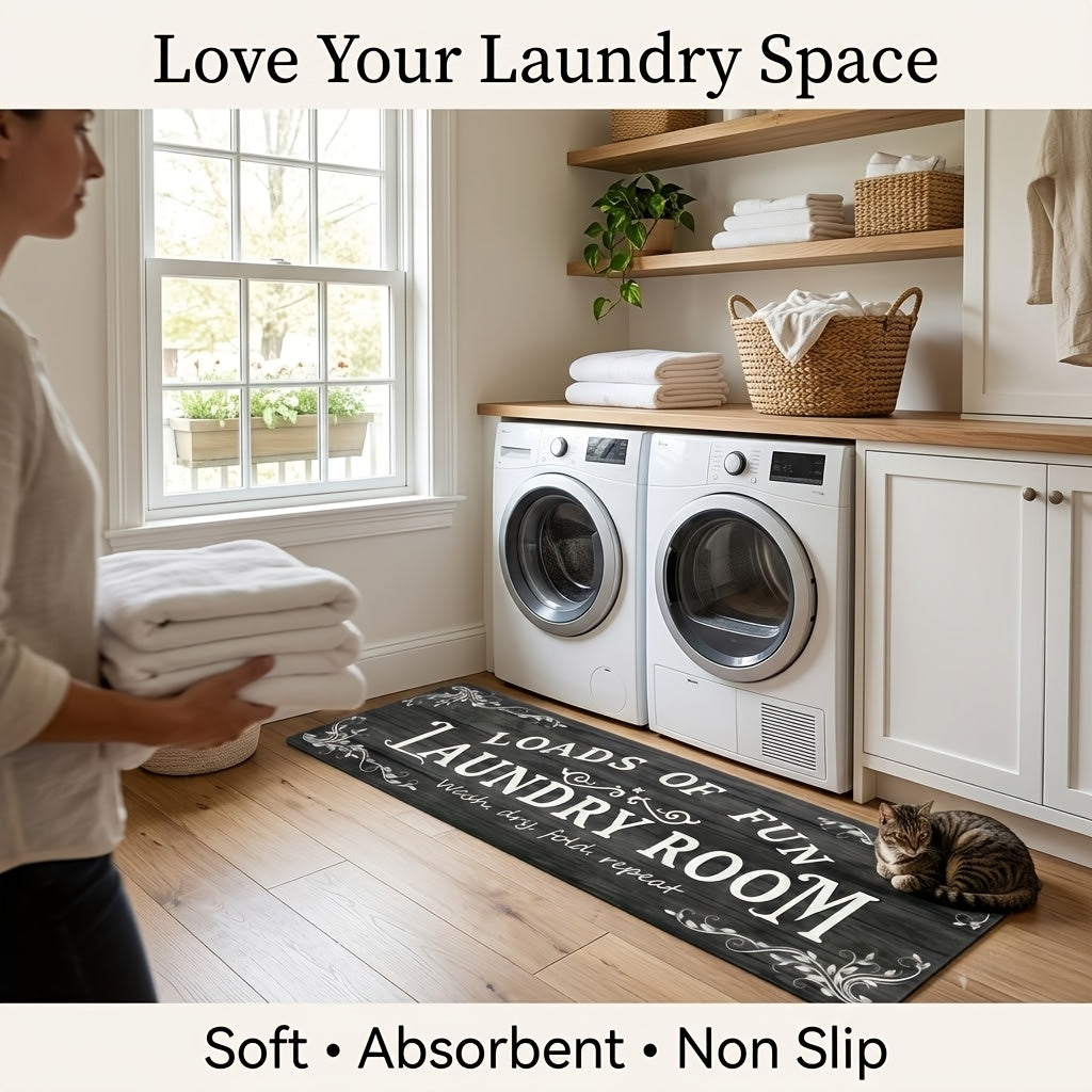 Non-Slip Laundry Room Rug Machine Washable - Rubber Backing Anti-Skid Standing Mat with Text Design for Laundry, Kitchen, Bathroom, Porch & Balcony – Comfort Floor Mat Home Decor