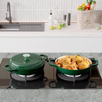 Enamel Cast Iron Dutch Oven 3QT with Lid – Shallow Wide Bottom, Double Handle, 4 Colors (Red, Blue, Green, Orange) | All Stove Types Compatible – Perfect for Cooking, Stewing & Braising