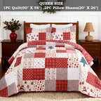 Christmas Quilt Set Queen King 3 Piece – Rustic Lodge Deer Snowman Snowflake Holiday Bedding Ensemble, Quilted Bedspread Coverlet with Pillow Shams, Machine Washable Lightweight Comforter