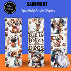 Stacked Dogs Graphic Insulated Tumbler 20oz - Stainless Steel Travel Cup with Lid & Straw for Hot & Cold Drinks, Cute Dog Lover Gift for Birthday, Halloween, Thanksgiving & Christmas