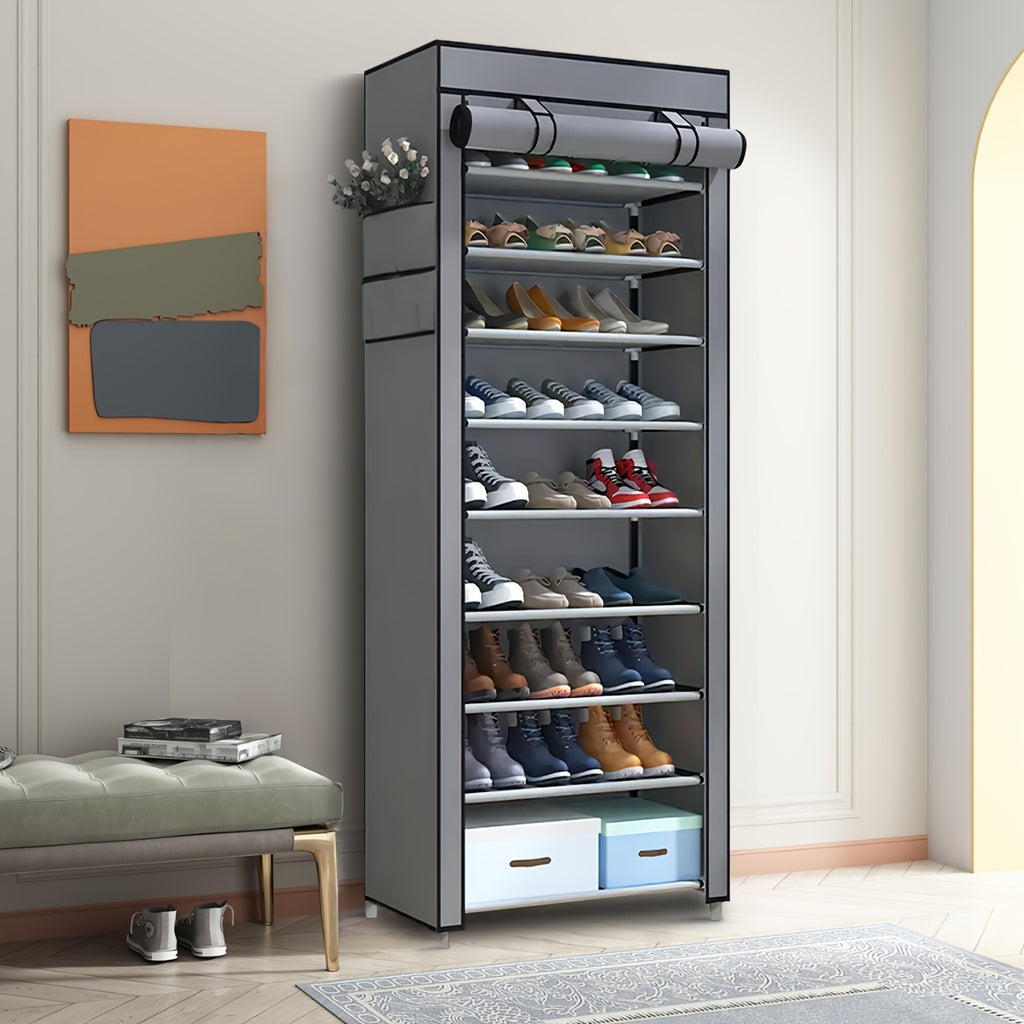 Shoe Organizer Cabinet with Cover – 6/8/10 Tier Nonwoven Fabric Shoe Storage Shelf for 27-35 Pairs, Portable Shoe Rack for Entryway, Closet, Bedroom (Dark Gray)