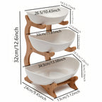 Tiered Fruit Basket Stand 2 or 3 Layer Nordic Style Fruit Bowl Wooden Plastic Snack Tray Kitchen Counter Organizer for Home Dining Table Storage