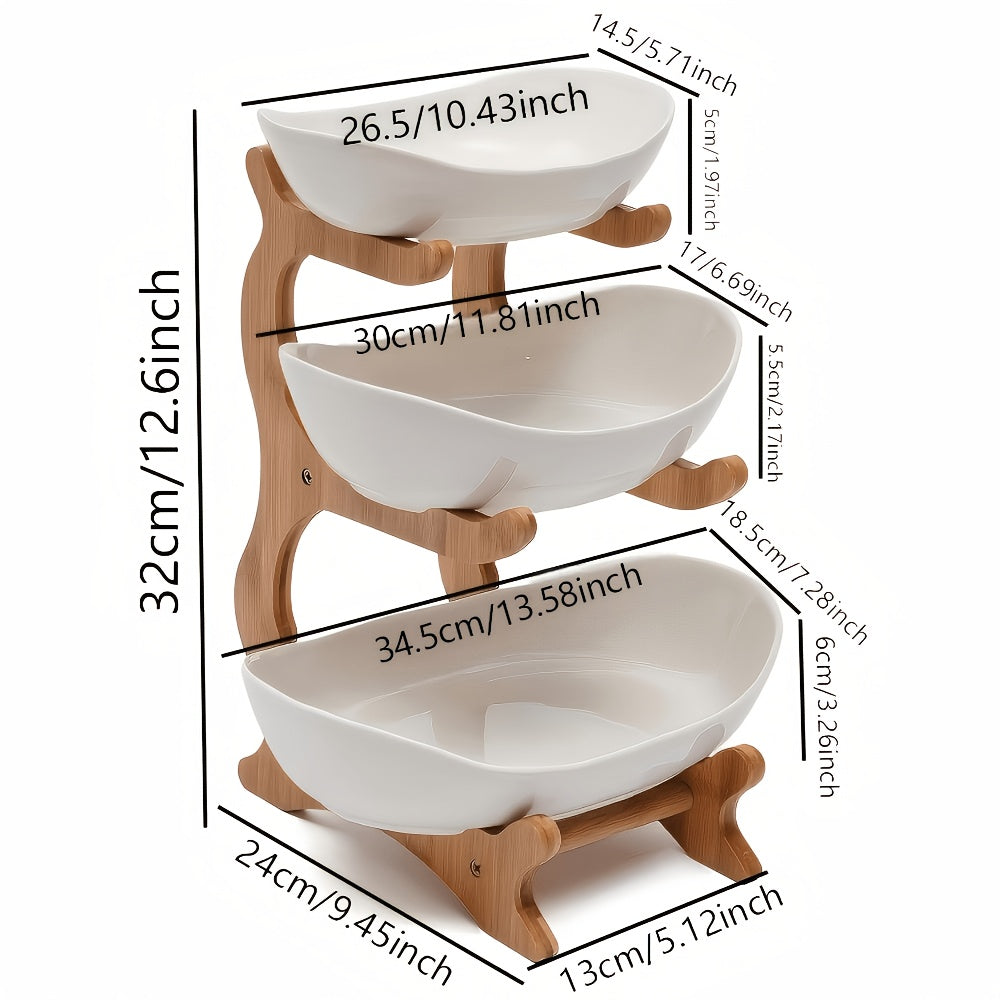 Tiered Fruit Basket Stand 2 or 3 Layer Nordic Style Fruit Bowl Wooden Plastic Snack Tray Kitchen Counter Organizer for Home Dining Table Storage