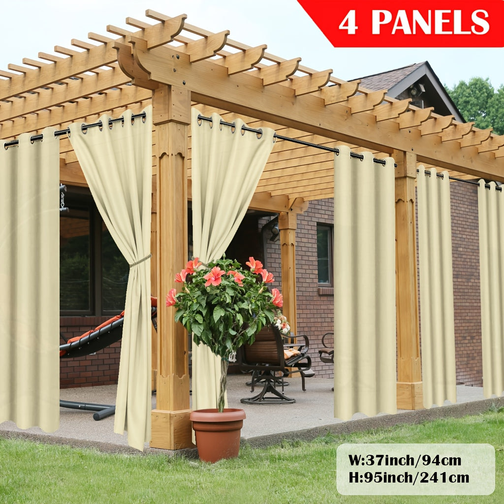 Outdoor Curtain Panels for Patio Gazebo Porch – Weather-Resistant, Light-Filtering Sun Block Privacy Drapes, 4 Panels, Multiple Sizes & Colors