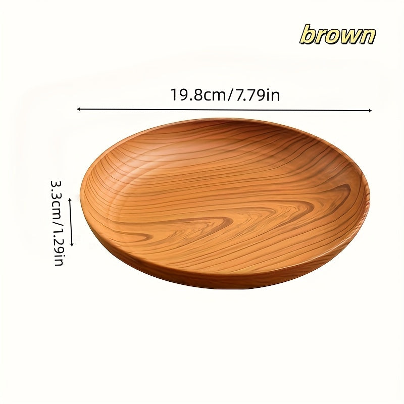 10-Piece Wood Grain Plastic Dinner Plates Round Striped Pattern Luxury Feel for Home Restaurant Dessert Shop Snack Fruit Tea Tray