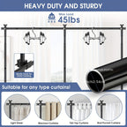 Room Divider Curtain No Drill Floor to Ceiling Tension Rod Adjustable Privacy Screen 4-10ft Height 29-146in Width Metal Frame Bedroom Office Renters Black