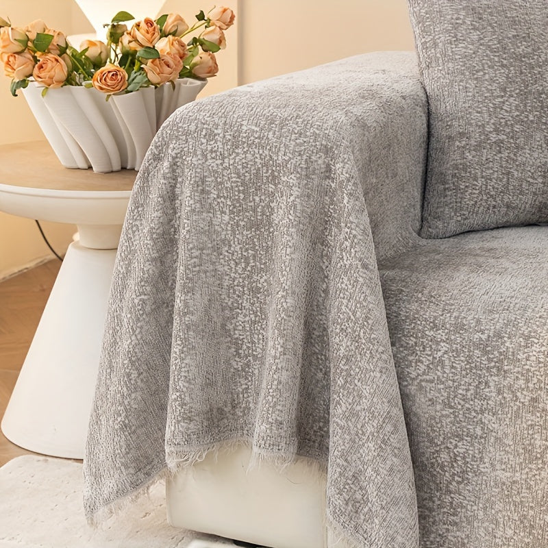 Chenille Fringe Couch Protector Slipcover – Super Soft Pet-Friendly Solid Sofa Cover for 2 3 4 Seater, Living Room Decoration, Cream White Green Grey Orange
