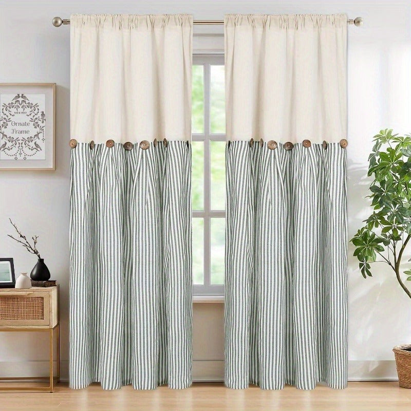 Striped Patchwork Semi-Sheer Rod Pocket Curtains – Bohemian Tiered Window Panels for Bedroom, Living Room, Kitchen, Bathroom & Cafe | 1 or 2 Pcs