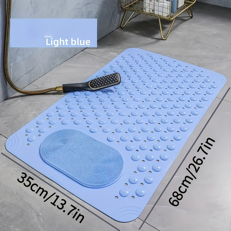 Non-Slip PVC Bath Mat with Massage Buttons, Polka Dot Pattern Shower Safety Mat, 0.35" Thick Rectangular Bathroom Mat – Dark Gray & Green