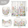 Wildflower Shower Curtain Set 4 Piece – Watercolor Lavender Lilac Floral Bathroom Decor with Non-Slip Mat, Toilet U-Shape Mat & Lid Cover + 12 Hooks | Botanical Bath Set