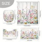 Wildflower Shower Curtain Set 4 Piece – Watercolor Lavender Lilac Floral Bathroom Decor with Non-Slip Mat, Toilet U-Shape Mat & Lid Cover + 12 Hooks | Botanical Bath Set