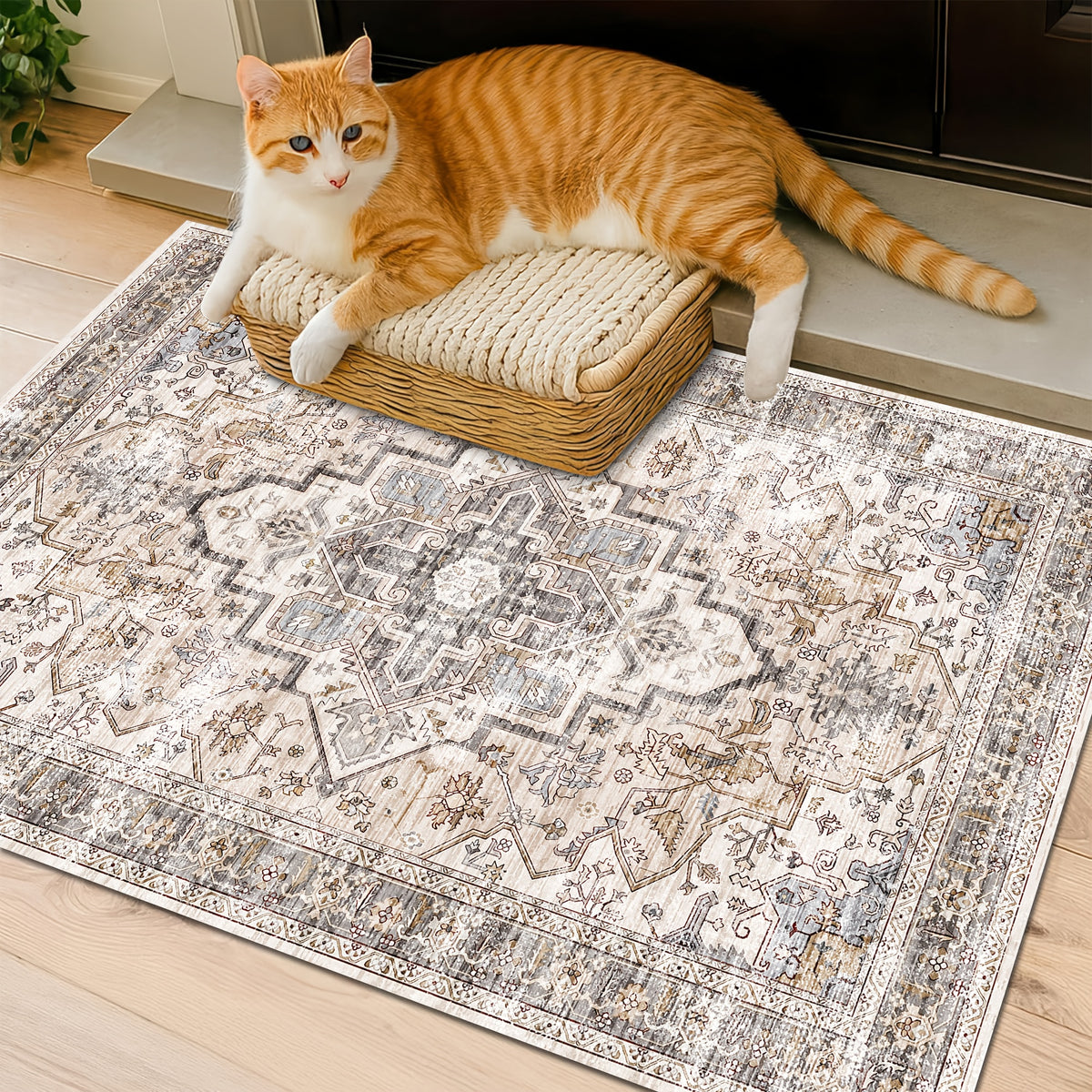 Bohemian Area Rug Washable Ultra-Soft Non-Slip Retro Foldable Living Room Bedroom Rug Beige Grey 4x6 5x7 6x9 8x10 9x12