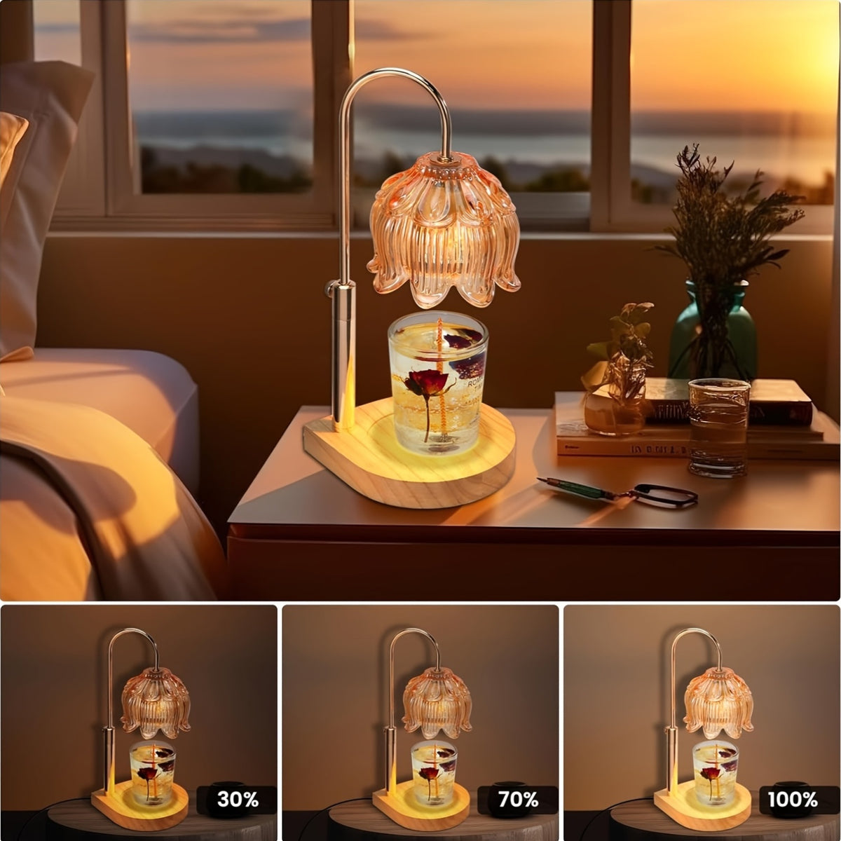 Candle Warmer Lamp Electric Wax Melter with 2/4/8 Hour Timer Adjustable Temperature – Crystal Lily Shape Candle Wax Warmer for Scented Jar Candles Home Fragrance