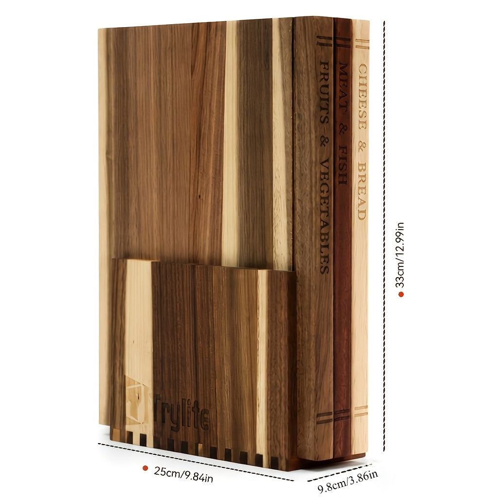 Acacia Wood Cutting Board Set 3-Piece with Stand – Book-Shaped Decorative Chopping Boards for Vegetables, Cheese, Bread & Meat, Kitchen Gift Set