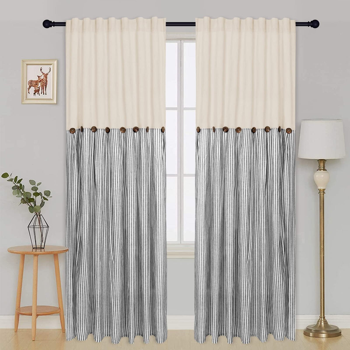 Striped Patchwork Semi-Sheer Rod Pocket Curtains – Bohemian Tiered Window Panels for Bedroom, Living Room, Kitchen, Bathroom & Cafe | 1 or 2 Pcs