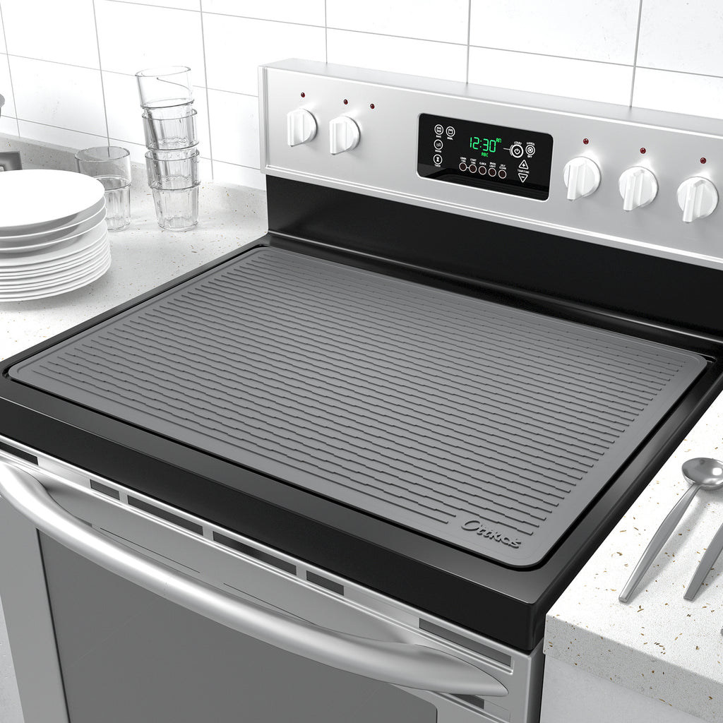 Silicone Stove Top Cover and Dish Drying Mat 30x21 Inch - Anti-Slip Thick Protective Mat for Glass and Electric Cooktops, Countertops and Washer Dryer - Heat Resistant Kitchen Mat