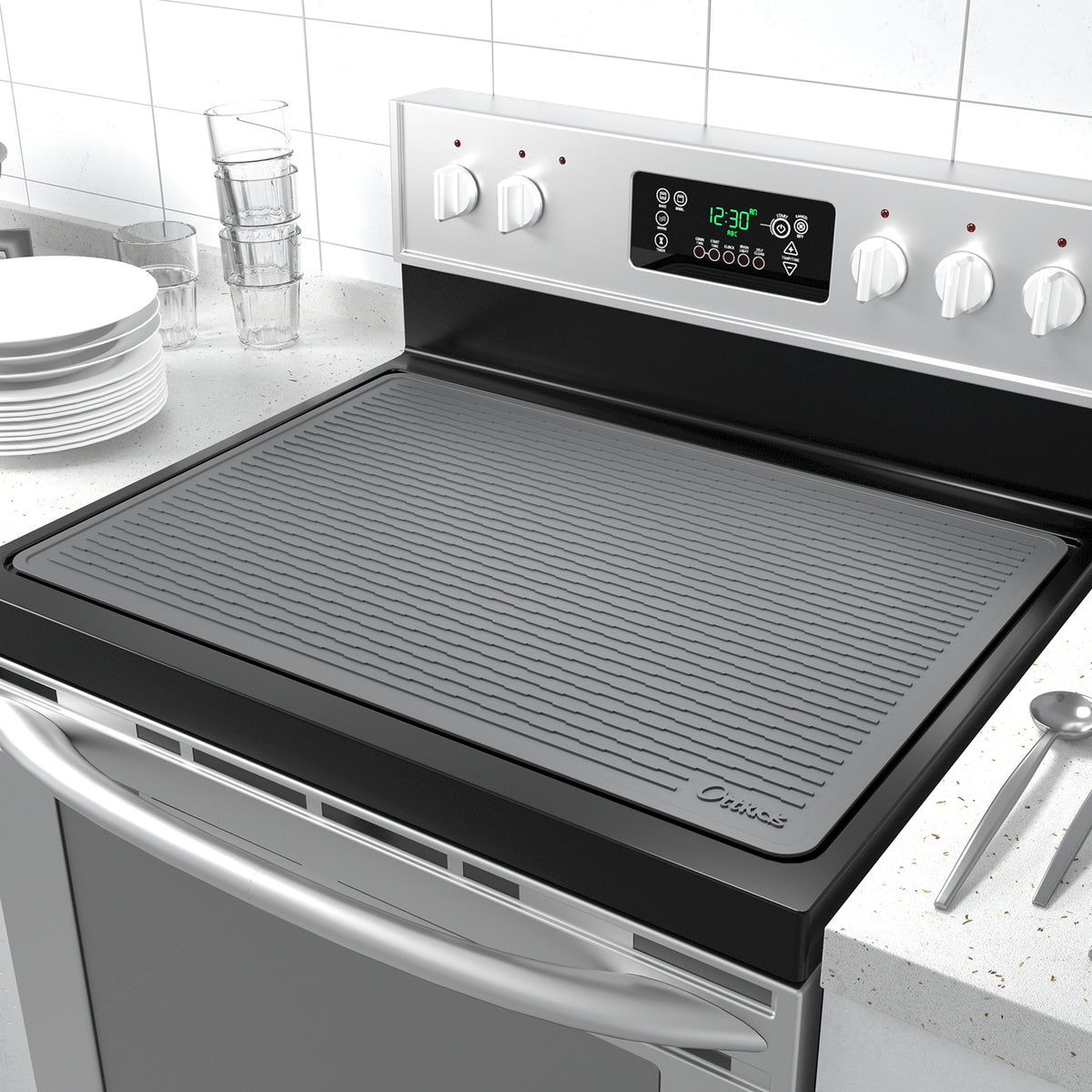 Silicone Stove Top Cover and Dish Drying Mat 30x21 Inch - Anti-Slip Thick Protective Mat for Glass and Electric Cooktops, Countertops and Washer Dryer - Heat Resistant Kitchen Mat
