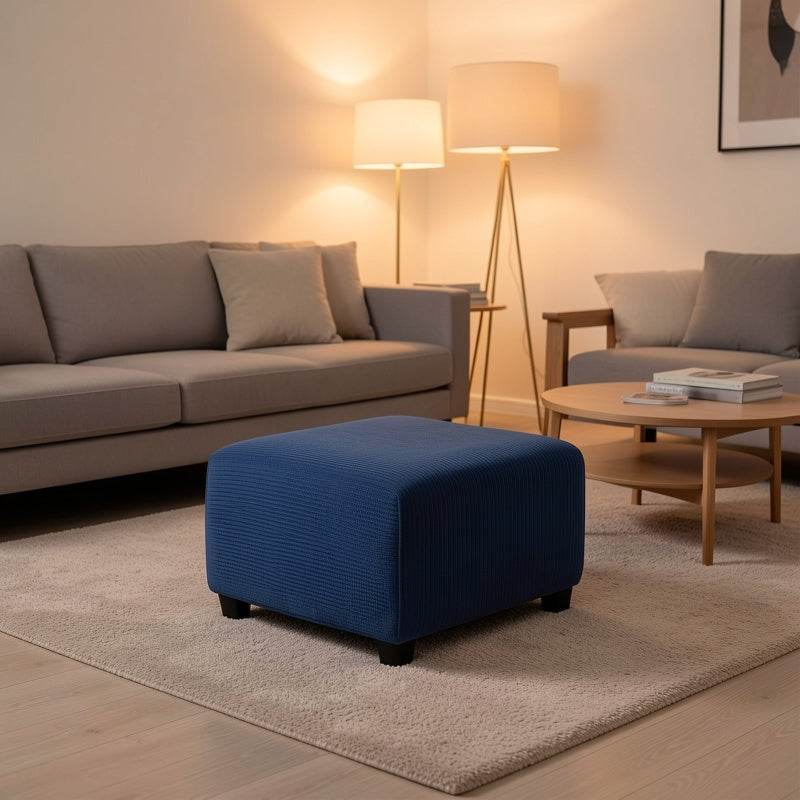 Stretch Ottoman Footstool Cover Elastic Square Slipcover – Grip Polyester Stretch Protector with Elastic-Band Closure, Machine Washable Footstool Cover for Home & Office, 1pc
