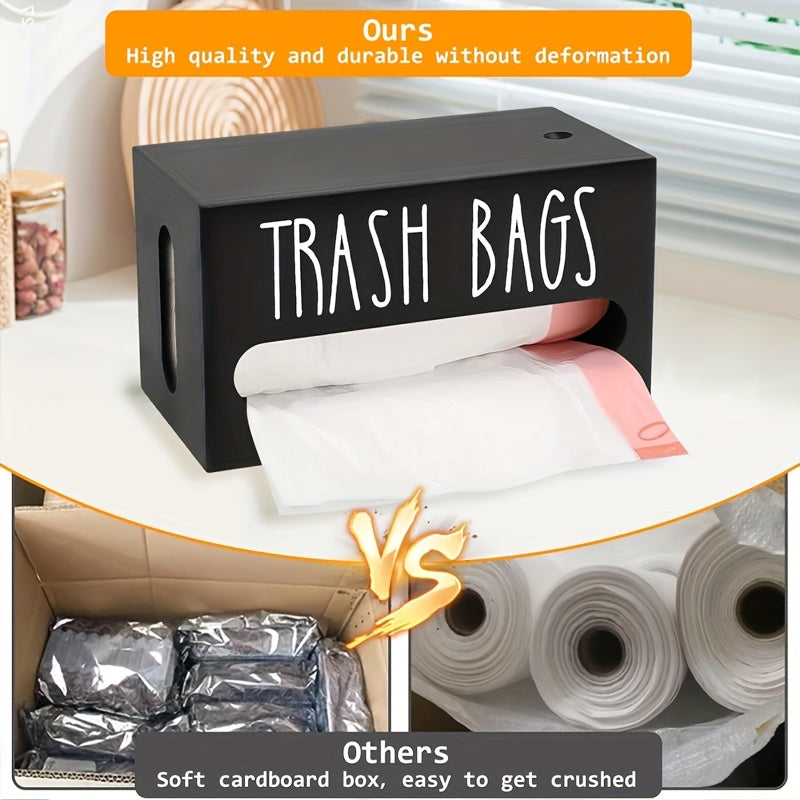 Wooden Trash Bag Dispenser Hanging Rack Under Sink Organizer for Garbage Bags Shopping Bags Tissues – Easy Install Space-Saving Kitchen Storage