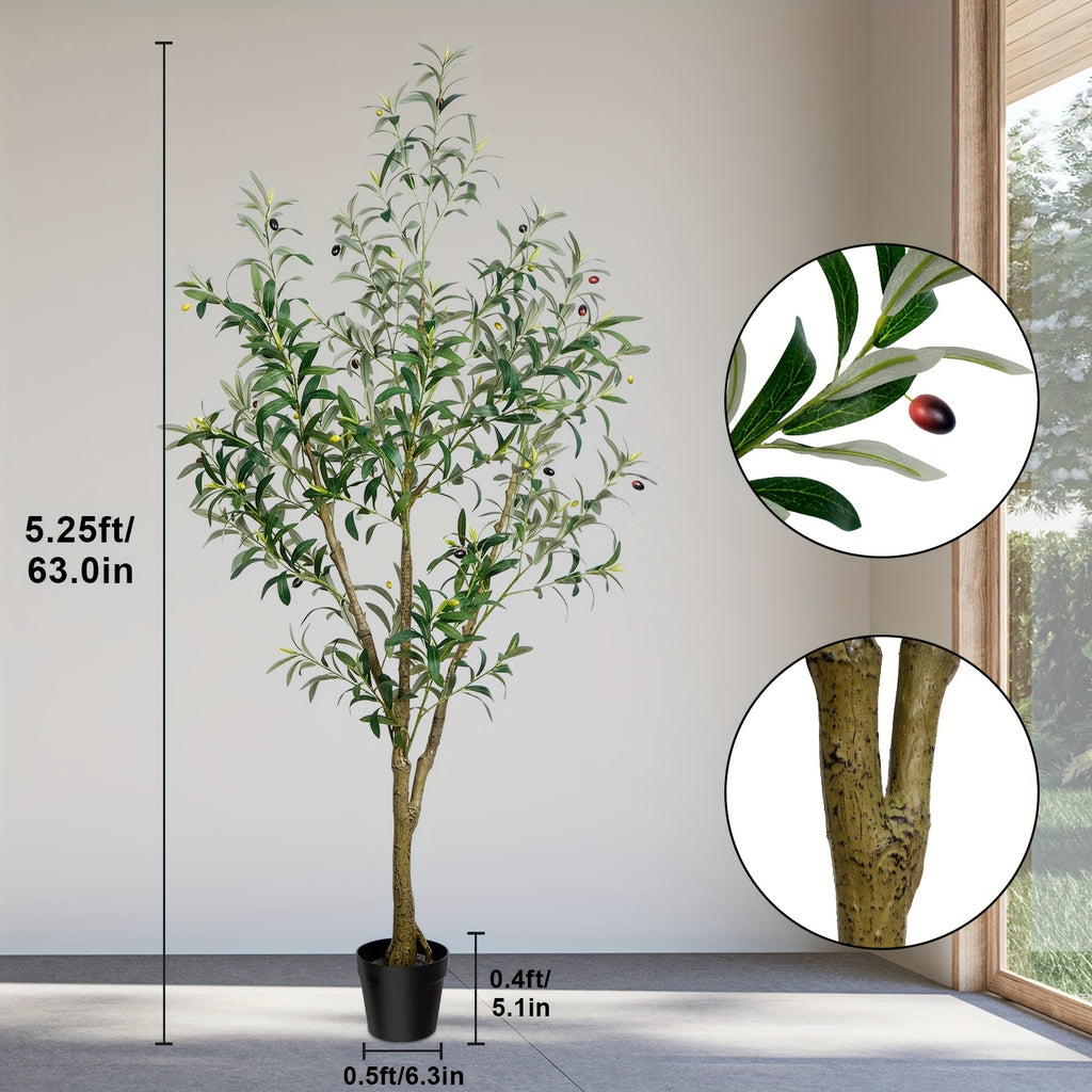 Artificial Olive Tree 5/6/7FT Multi-Trunk Pre-Potted – Lifelike Faux Indoor Tree with 706-1296 Leaves & Realistic Olives – Mediterranean Farmhouse Decor for Home, Office & Porch