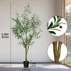 Artificial Olive Tree 5/6/7FT Multi-Trunk Pre-Potted – Lifelike Faux Indoor Tree with 706-1296 Leaves & Realistic Olives – Mediterranean Farmhouse Decor for Home, Office & Porch