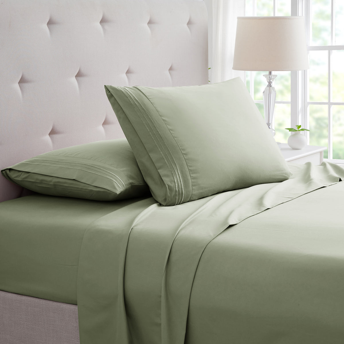 Bamboo Sheet Set 4-Piece 1800 Thread Count Deep Pocket – Soft Breathable Embroidered Bed Sheets Twin Full King, Wrinkle & Fade Resistant Microfiber Bedding Set
