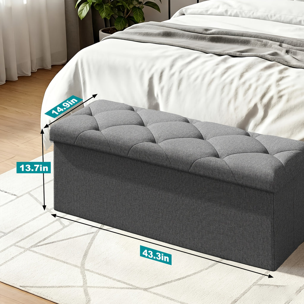 Storage Ottoman Bench with Pull-Out Drawer – 880 lbs Capacity Folding Footrest, Synthetic Leather, 30 & 43 Inch, for Living Room Bedroom Office, Grey & Brown