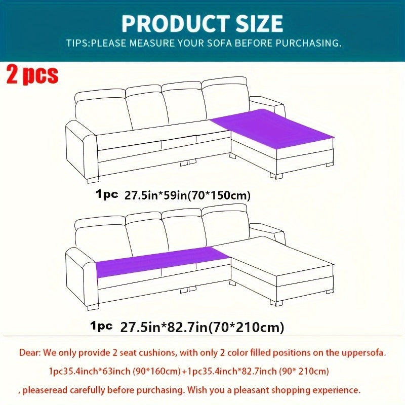 Jacquard Couch Cushion Cover 2pcs Set Solid Color Sofa Seat Cover - Soft Thick Plush Non-Slip Machine Washable Pet Friendly for 2 3 4 Seat Sectional Sofa Living Room Bedroom, 4 Colors