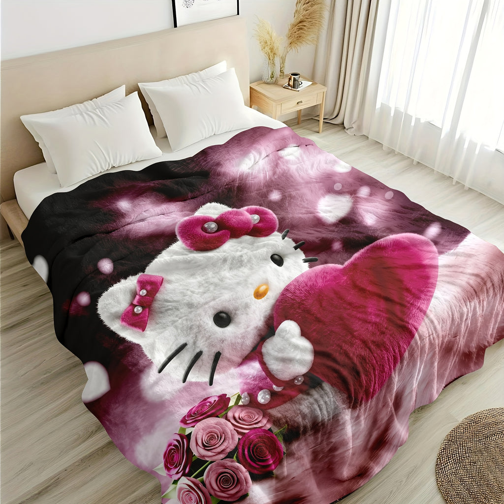 Pink Romantic Cartoon Anime Flannel Throw Blanket – Ultra-Soft Fully Printed Plush Blanket for Sofa, Bed & Travel | Valentine’s Day, Christmas & Holiday Gift | 40×50 / 50×60 / 60×80in