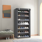 Shoe Organizer Cabinet with Cover – 6/8/10 Tier Nonwoven Fabric Shoe Storage Shelf for 27-35 Pairs, Portable Shoe Rack for Entryway, Closet, Bedroom (Dark Gray)