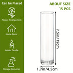 Glass Cylindrical Vase Bulk Set 15 30 50pcs – Handmade Clear Slender Vases for Wedding Centerpieces, Single Rose Display, Desk Aesthetics, Home & Party Table Decoration