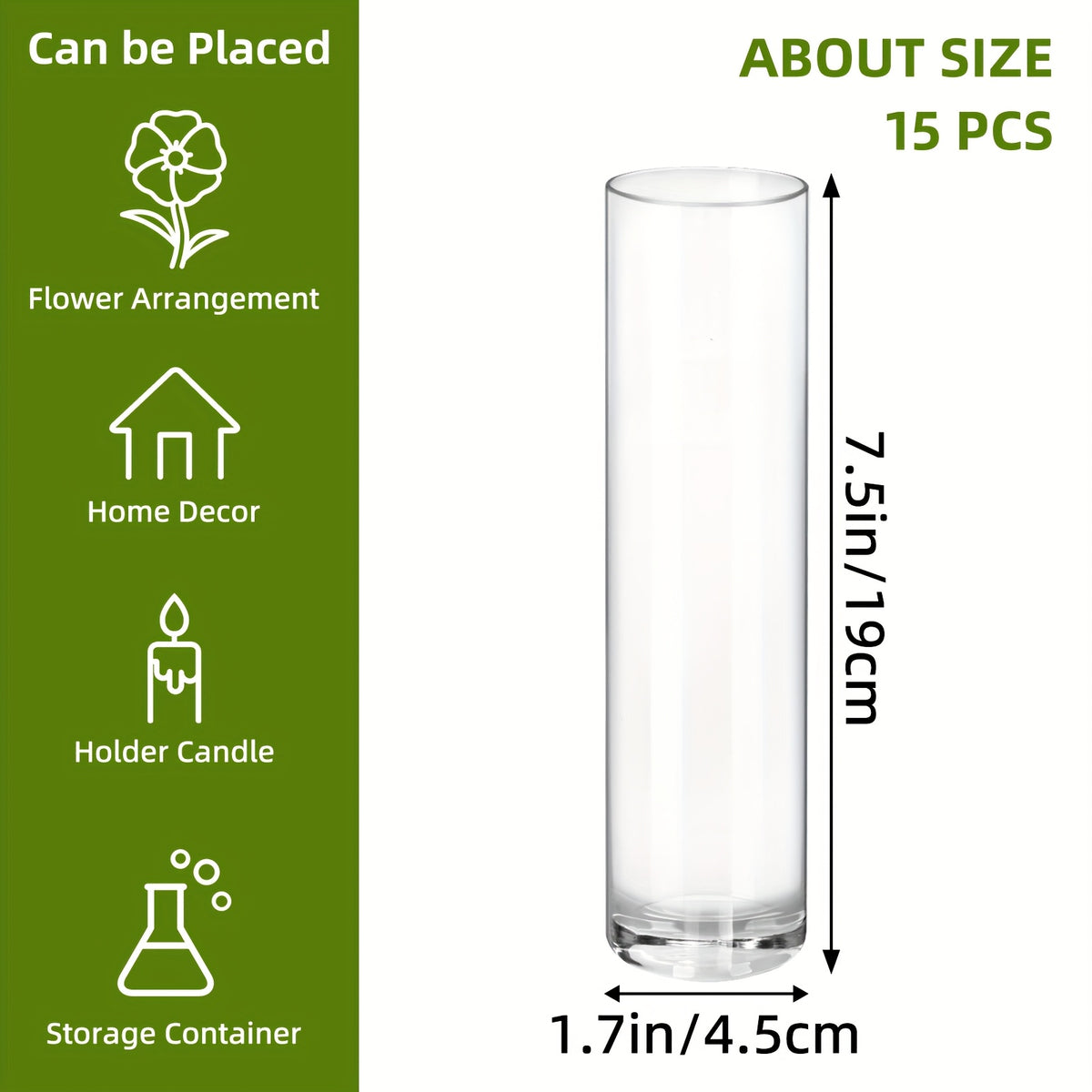 Glass Cylindrical Vase Bulk Set 15 30 50pcs – Handmade Clear Slender Vases for Wedding Centerpieces, Single Rose Display, Desk Aesthetics, Home & Party Table Decoration