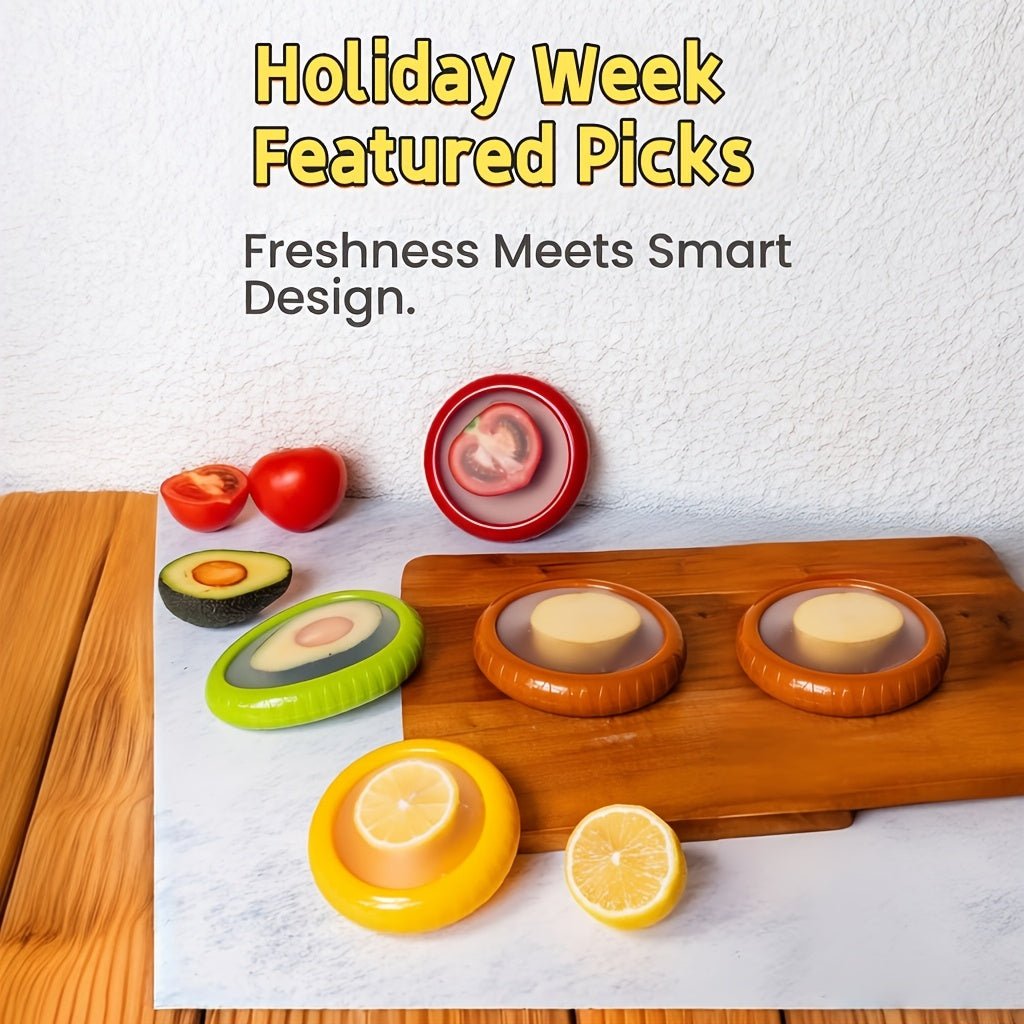 Silicone Fruit & Vegetable Fresh Keeper Set - Reusable Produce Saver Containers for Avocado, Onion, Tomato, Lemon, Garlic & Potato, Fridge Storage, 6 or 8 Piece Set