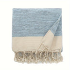 Cotton Tassel Blanket Boho Diamond Grid 100% Cotton 350GSM Breathable Soft All Season Machine Washable Throw for Bed Sofa Picnic Travel Black Navy Blue Light Blue Gray Red Orange Brown 49x71 Inch