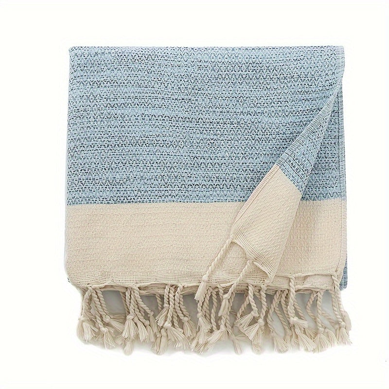 Cotton Tassel Blanket Boho Diamond Grid 100% Cotton 350GSM Breathable Soft All Season Machine Washable Throw for Bed Sofa Picnic Travel Black Navy Blue Light Blue Gray Red Orange Brown 49x71 Inch